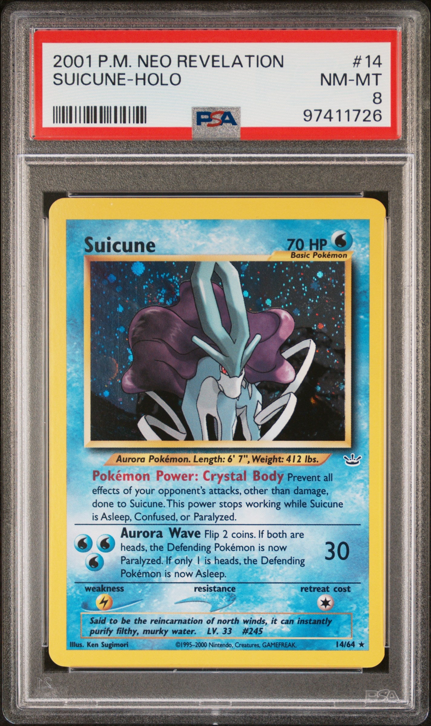 2001 Pokemon Neo Revelation #14 Suicune-Holo PSA 8