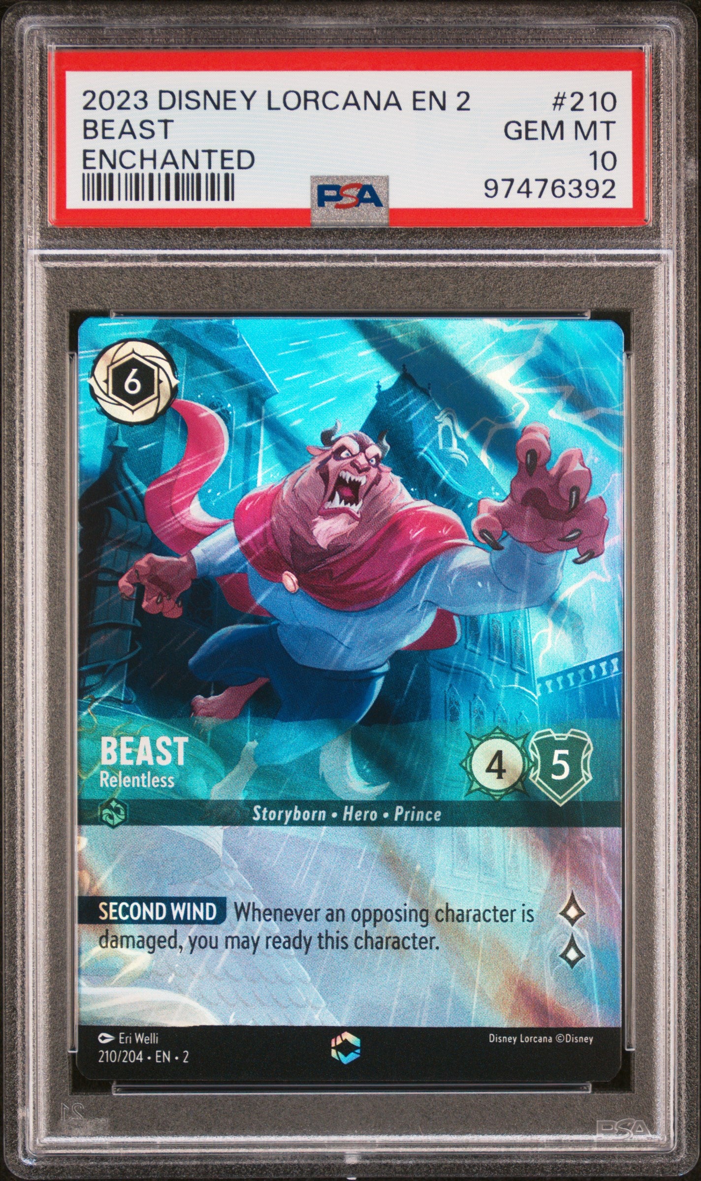 2023 Disney Lorcana En 2-Rise Of The Floodborn Beast #210 Enchanted PSA 10