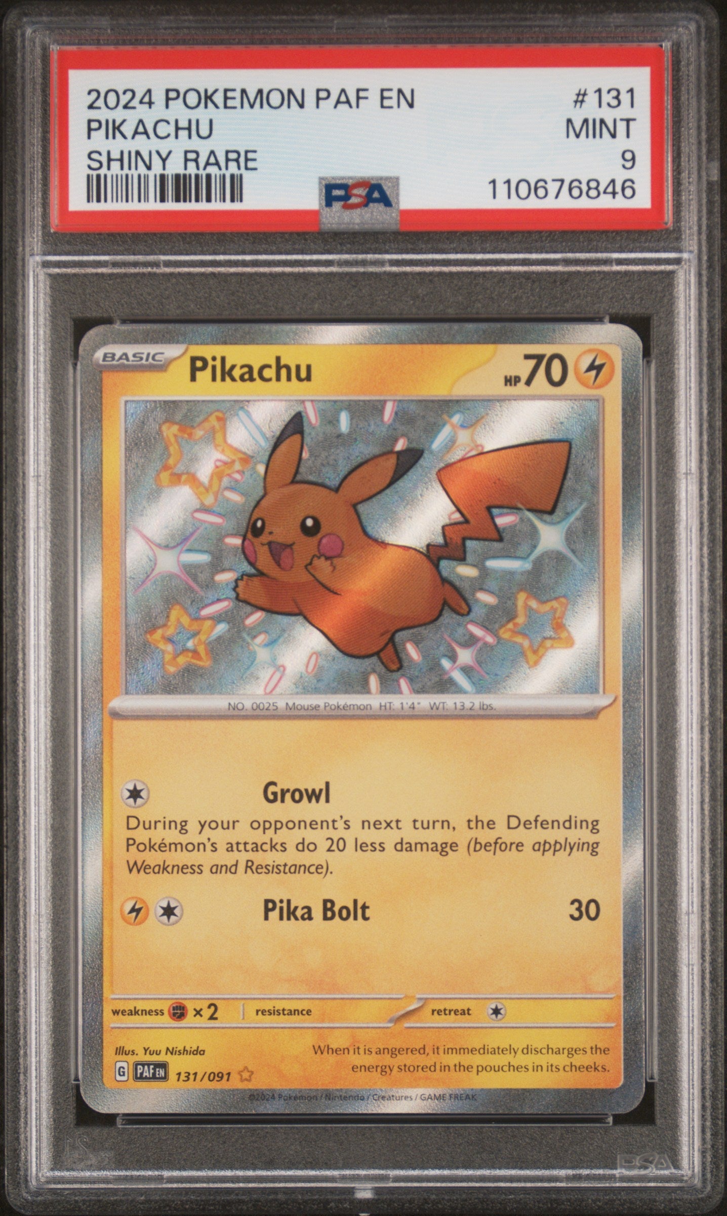 2024 POKEMON PAF EN-PALDEAN FATES #131 PIKACHU SHINY RARE PSA 9