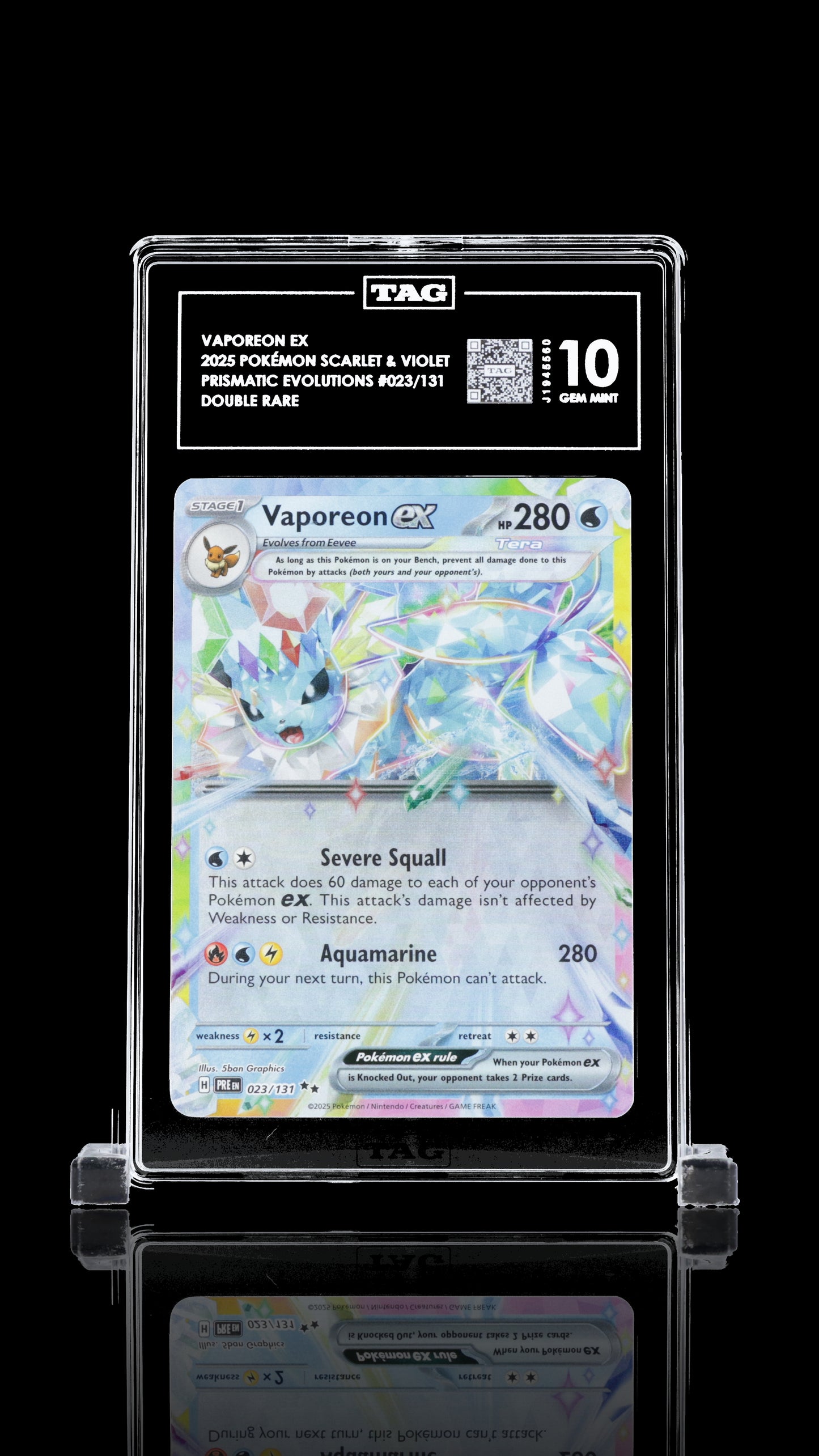 TAG 10 Vaporeon ex #023/131 2025 Prismatic Evolutions PSA 10