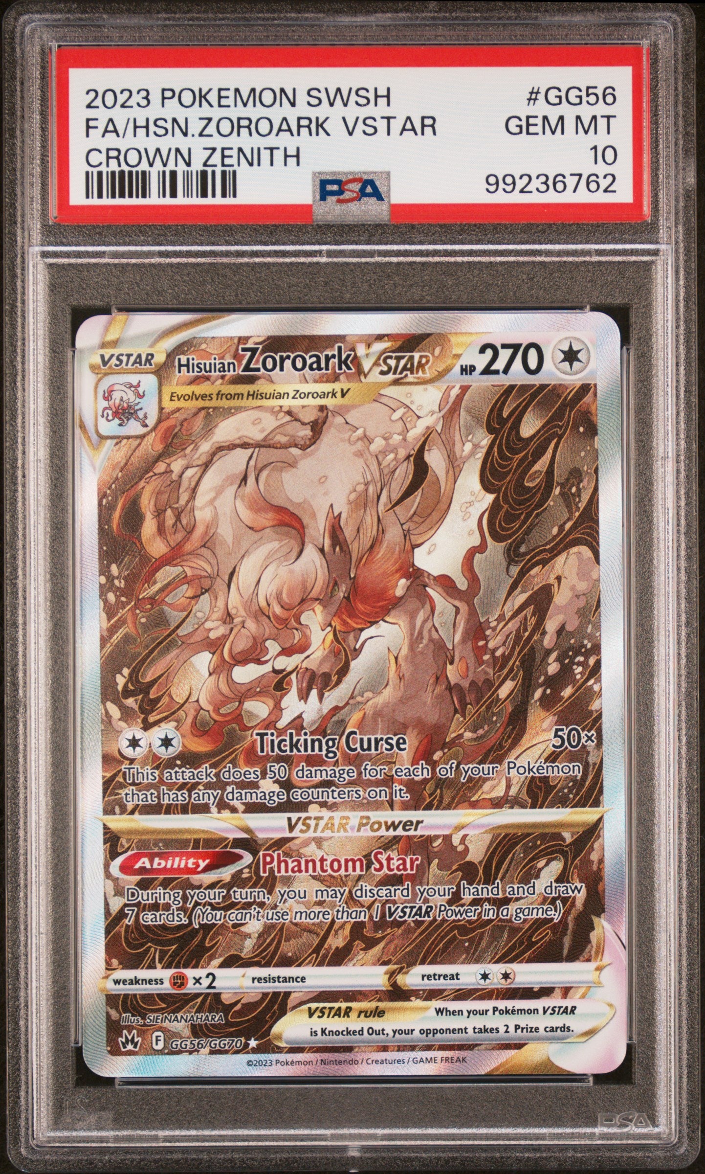 2023 POKEMON SWORD AND SHIELD CROWN ZENITH #GG56 FA/HSN.ZOROARK VSTAR CROWN ZENITH PSA 10