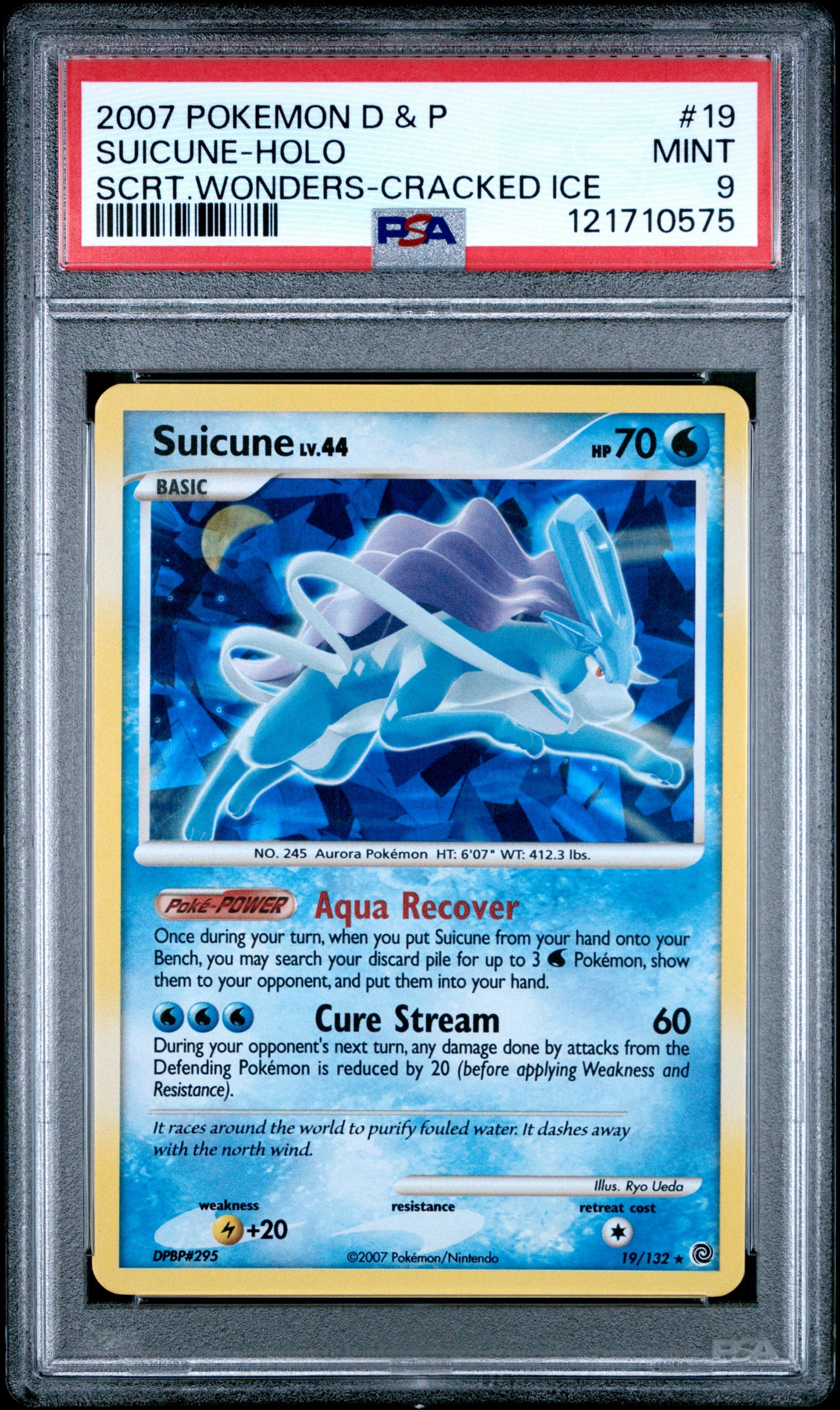 PSA 9 2007 POKEMON DIAMOND & PEARL SECRET WONDERS #19 SUICUNE-HOLO SCRT.WONDERS-CRACKED ICE