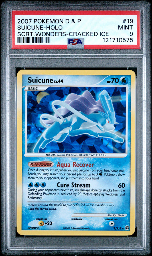 PSA 9 2007 POKEMON DIAMOND & PEARL SECRET WONDERS #19 SUICUNE-HOLO SCRT.WONDERS-CRACKED ICE