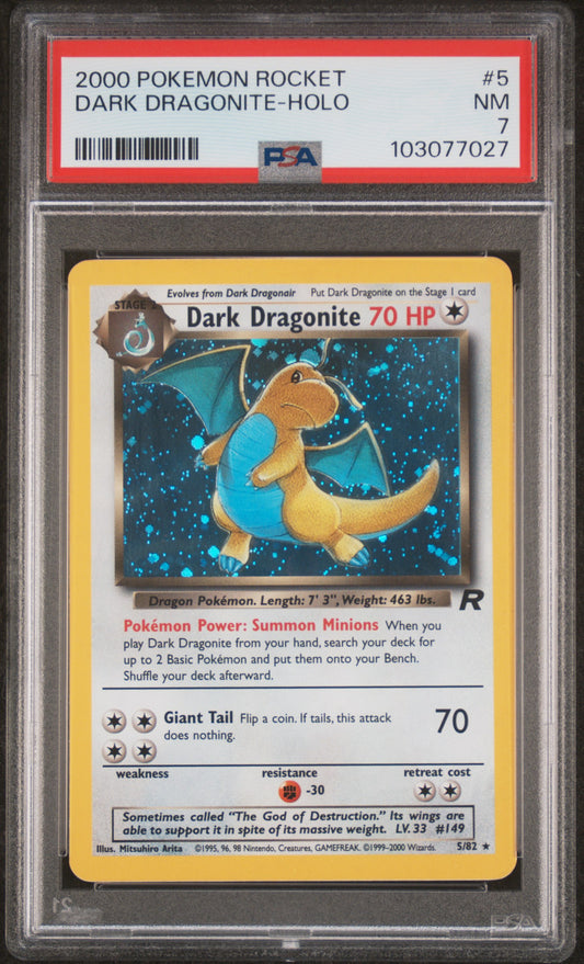 2000 Pokemon Rocket #5 Dark Dragonite-Holo PSA 7