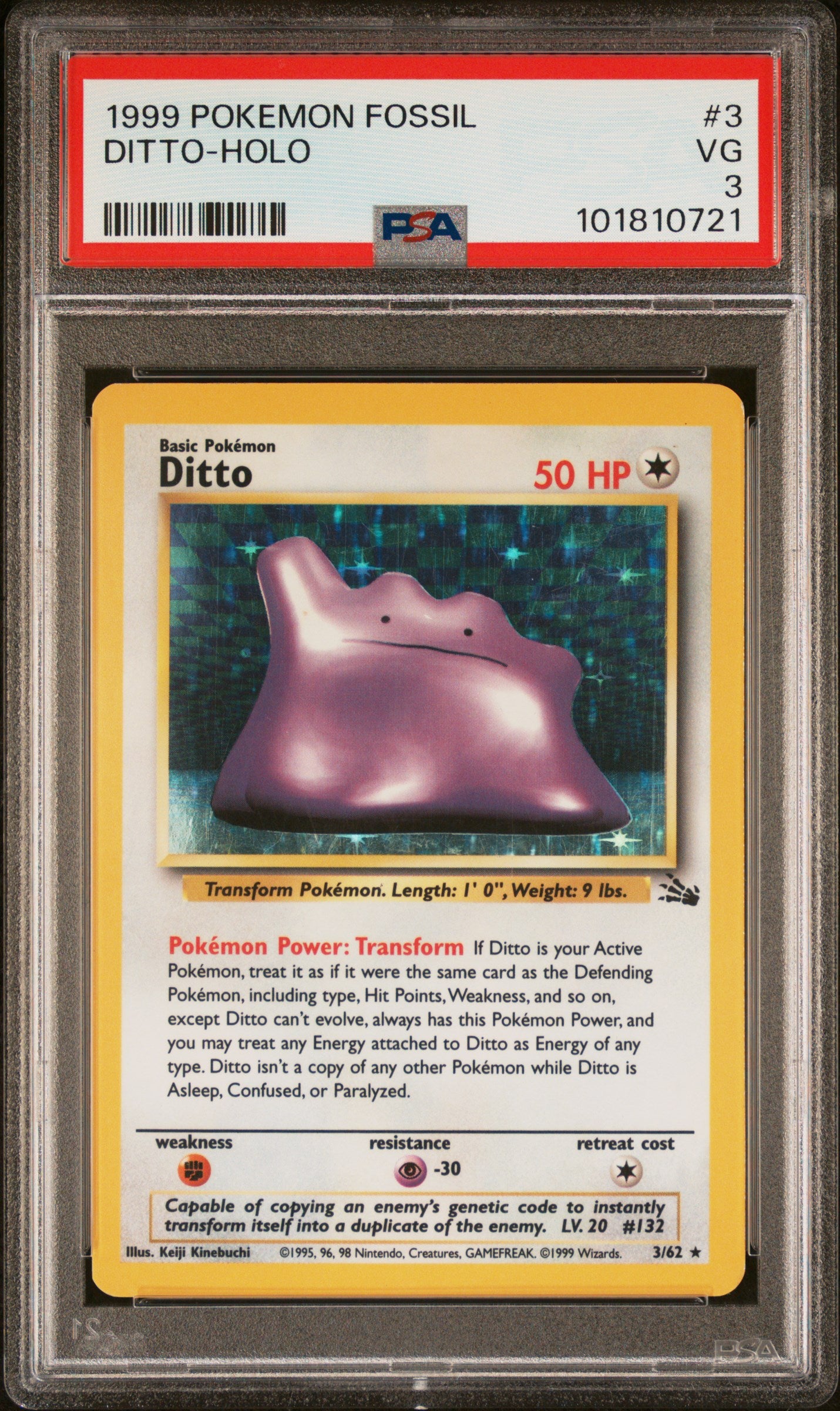1999 Pokemon Fossil #3 Ditto-Holo PSA 3