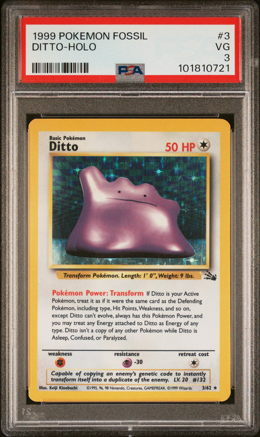 1999 Pokemon Fossil #3 Ditto-Holo PSA 3