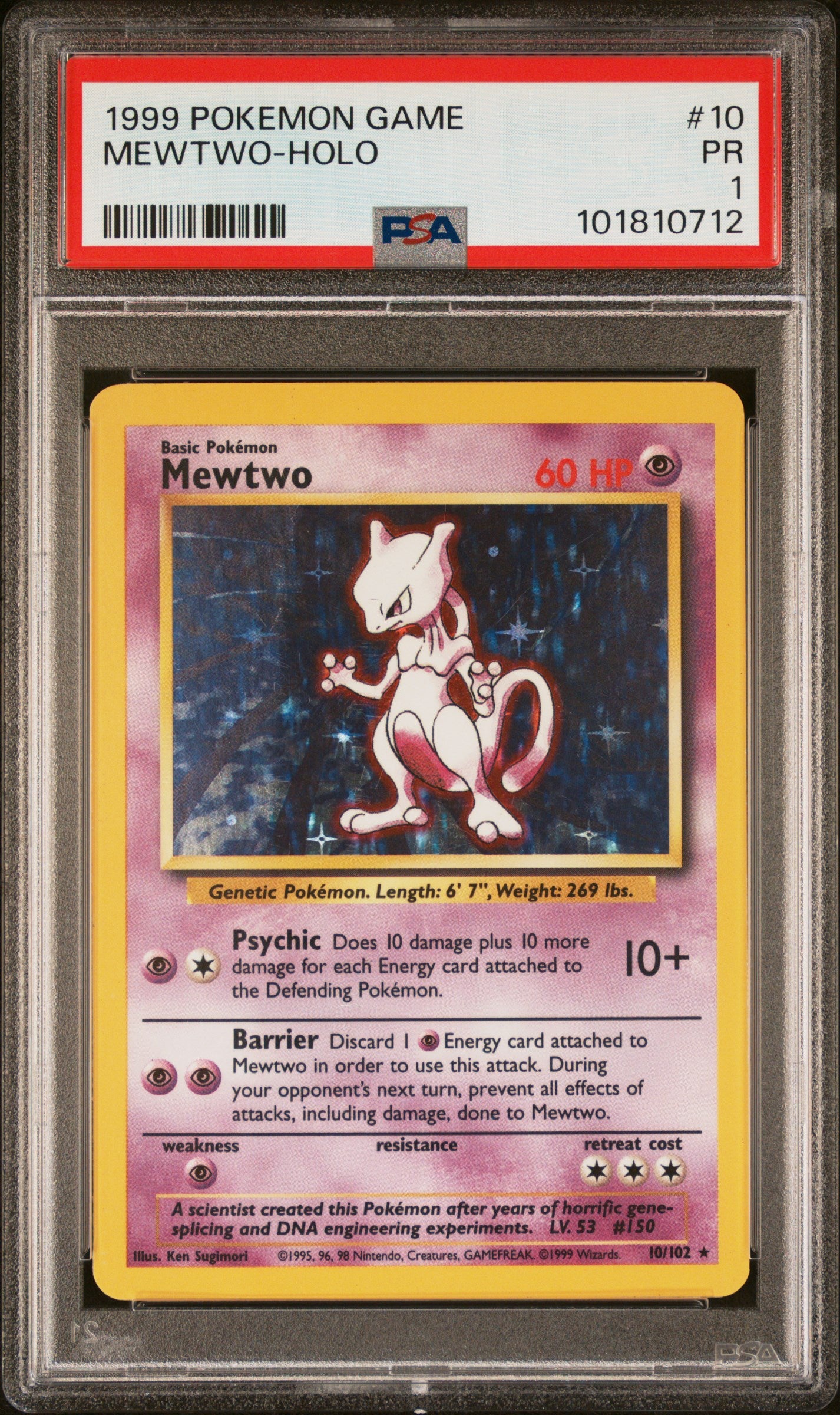 1999 Pokemon Game #10 Mewtwo-Holo PSA 1