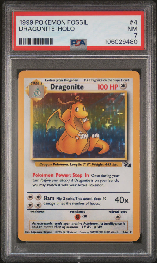 1999 Pokemon Fossil #4 Dragonite-Holo PSA 7