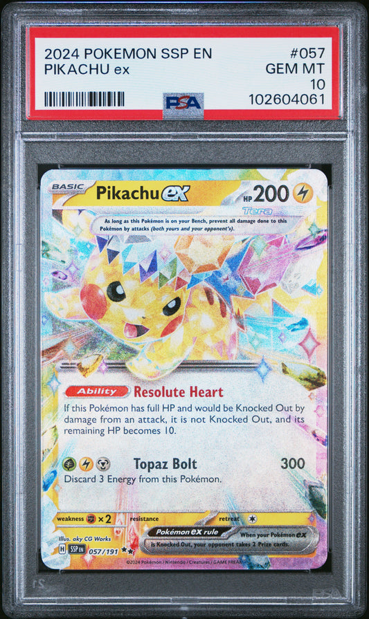 2024 Pokemon Ssp En-Surging Sparks #057 Pikachu Ex PSA 10