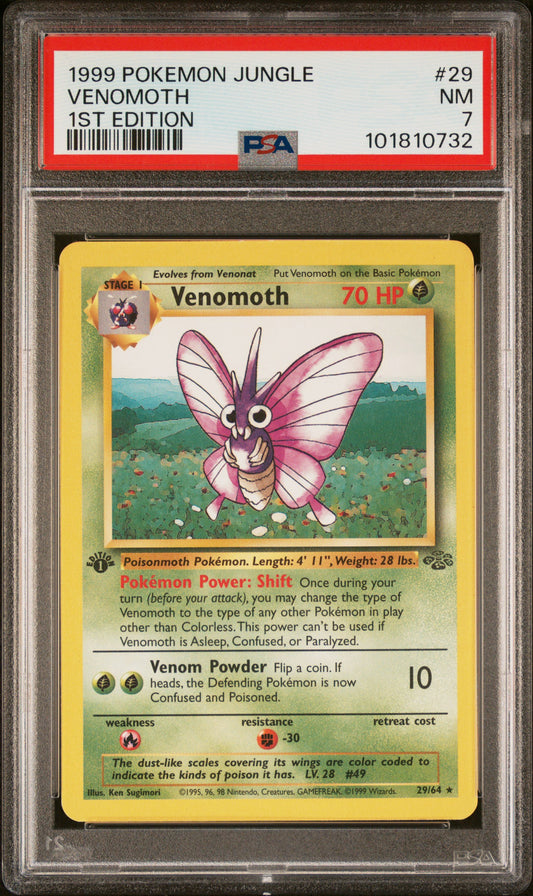 1999 Pokemon Jungle #29 Venomoth 1st Edition PSA 7