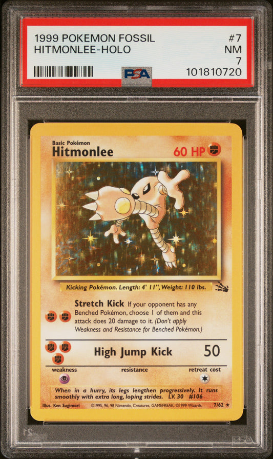1999 Pokemon Fossil #7 Hitmonlee-Holo PSA 7