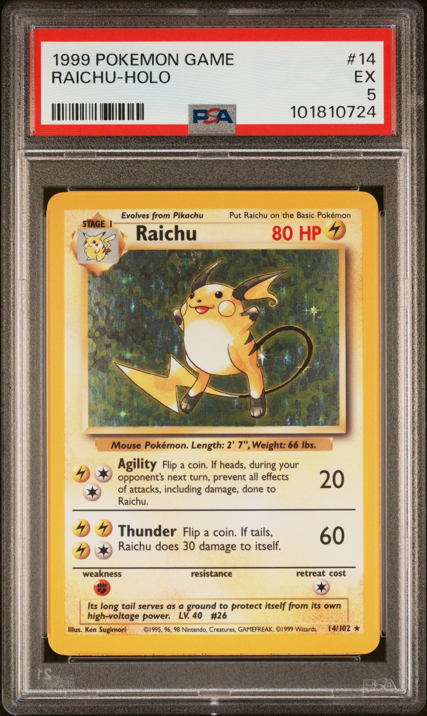 1999 Pokemon Game #14 Raichu-Holo PSA 5
