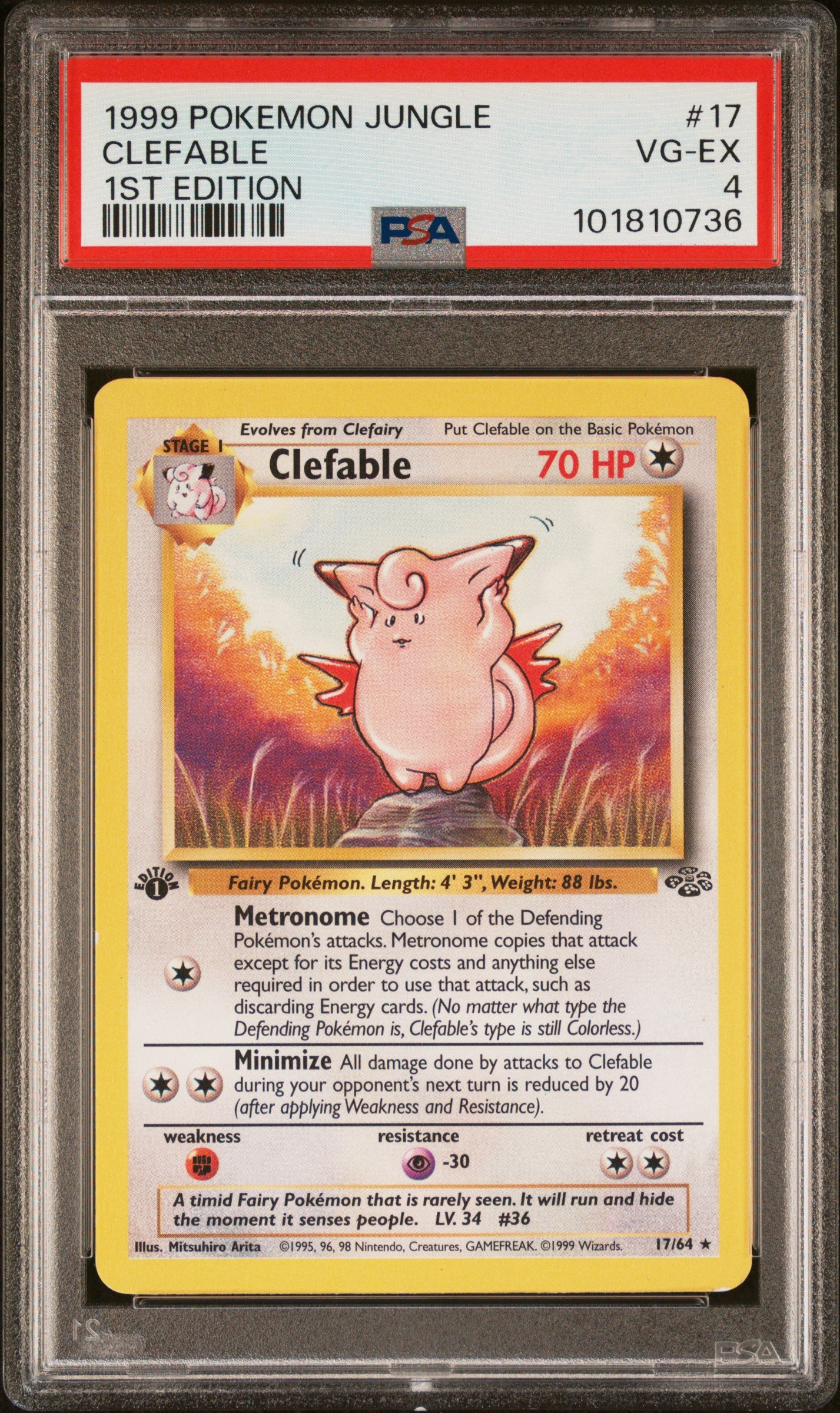 1999 Pokemon Jungle #17 Clefable 1st Edition PSA 4