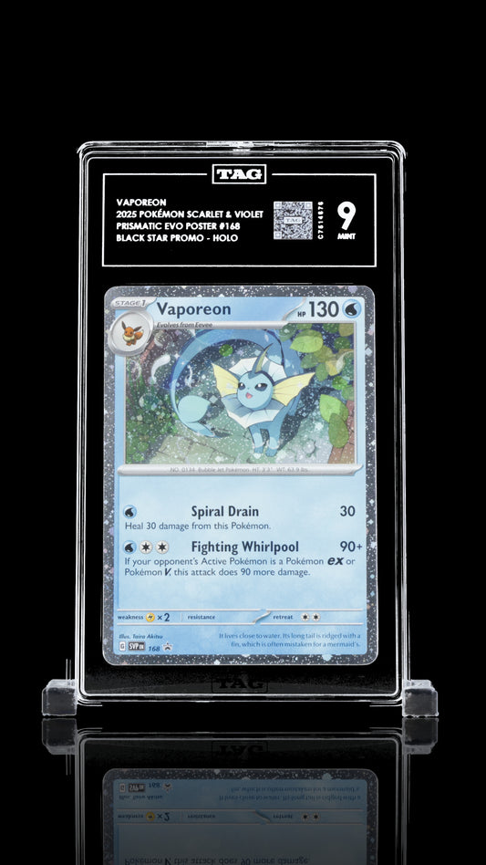 TAG 9 Vaporeon #168 2025 Prismatic Evolutions Poster Collection PSA 9