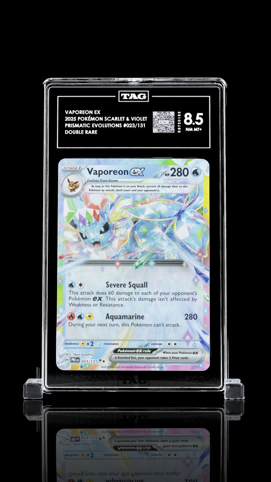 TAG 8 Vaporeon ex #023/131 2025 Prismatic Evolutions PSA 8