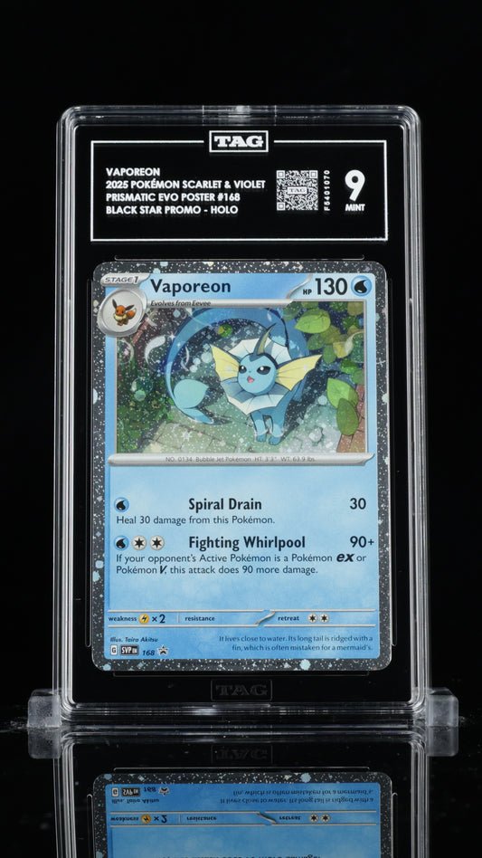 TAG 9 Vaporeon #168 2025 Prismatic Evolutions Poster Collection PSA 9