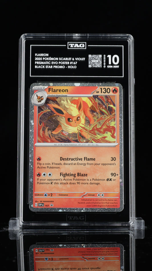 TAG 10 Flareon #167 2025 Prismatic Evolutions Poster Collection PSA 10