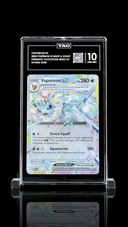TAG 10 Vaporeon ex #023/131 2025 Prismatic Evolutions PSA 10