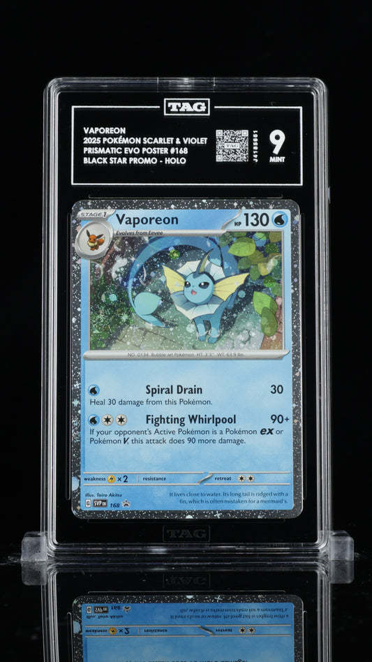 TAG 9 Vaporeon #168 2025 Prismatic Evolutions Poster Collection PSA 9