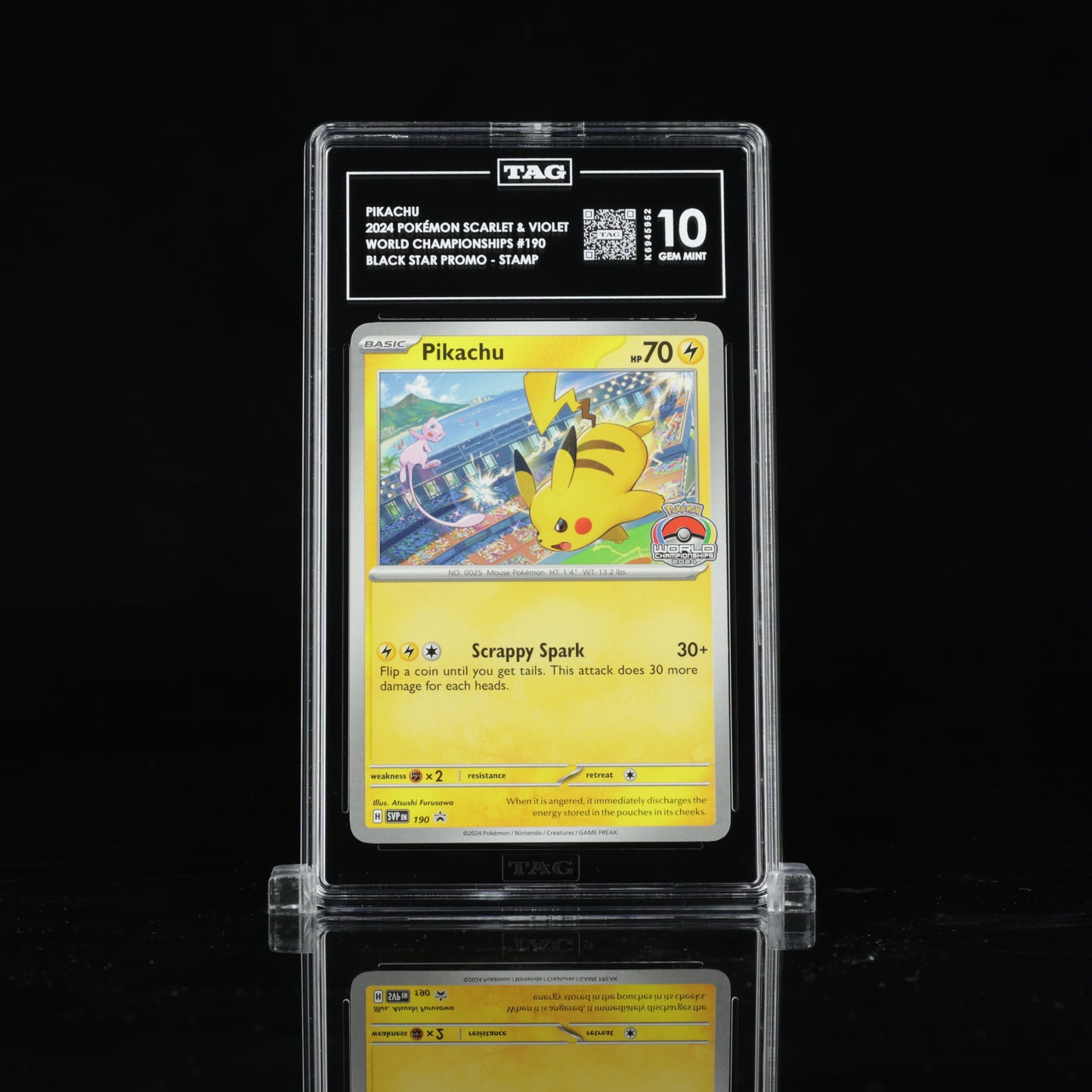 TAG 10 2024 POKÉMON SCARLET & VIOLET BLACK STAR PROMOS #190 WORLD CHAMPIONSHIPS PIKACHU PSA