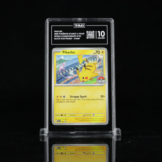 TAG 10 2024 POKÉMON SCARLET & VIOLET BLACK STAR PROMOS #190 WORLD CHAMPIONSHIPS PIKACHU PSA