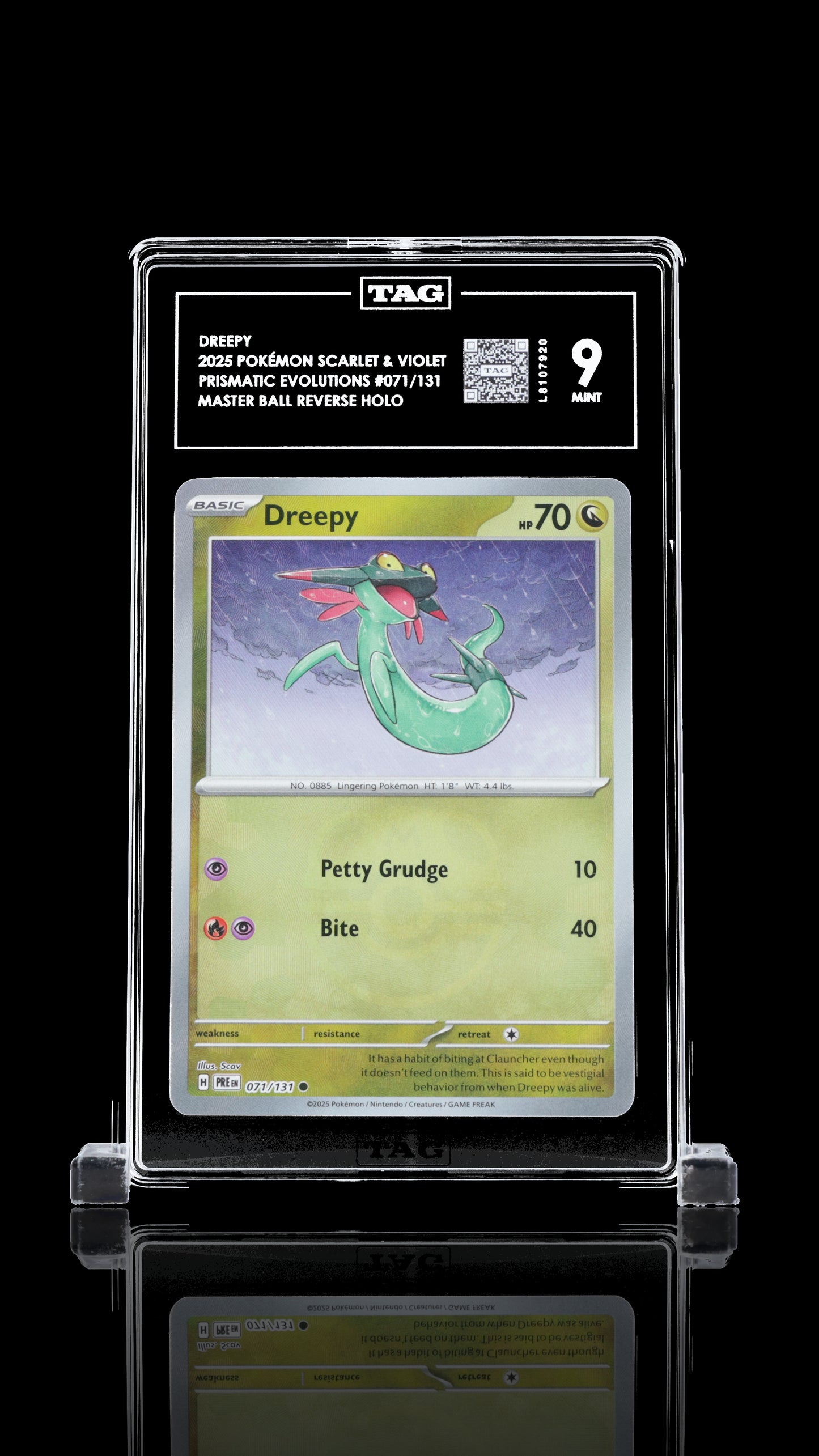 TAG 9 Dreepy Master Ball #071/131 2025 Prismatic Evolutions PSA 9