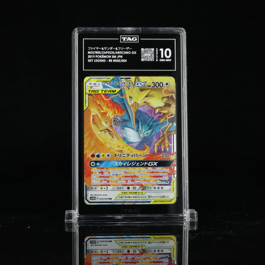 TAG 10 2019 POKÉMON SUN & MOON JAPANESE #035/054 SKY LEGEND && MOLTRES & ZAPDOS & ARTICUNO GX PSA