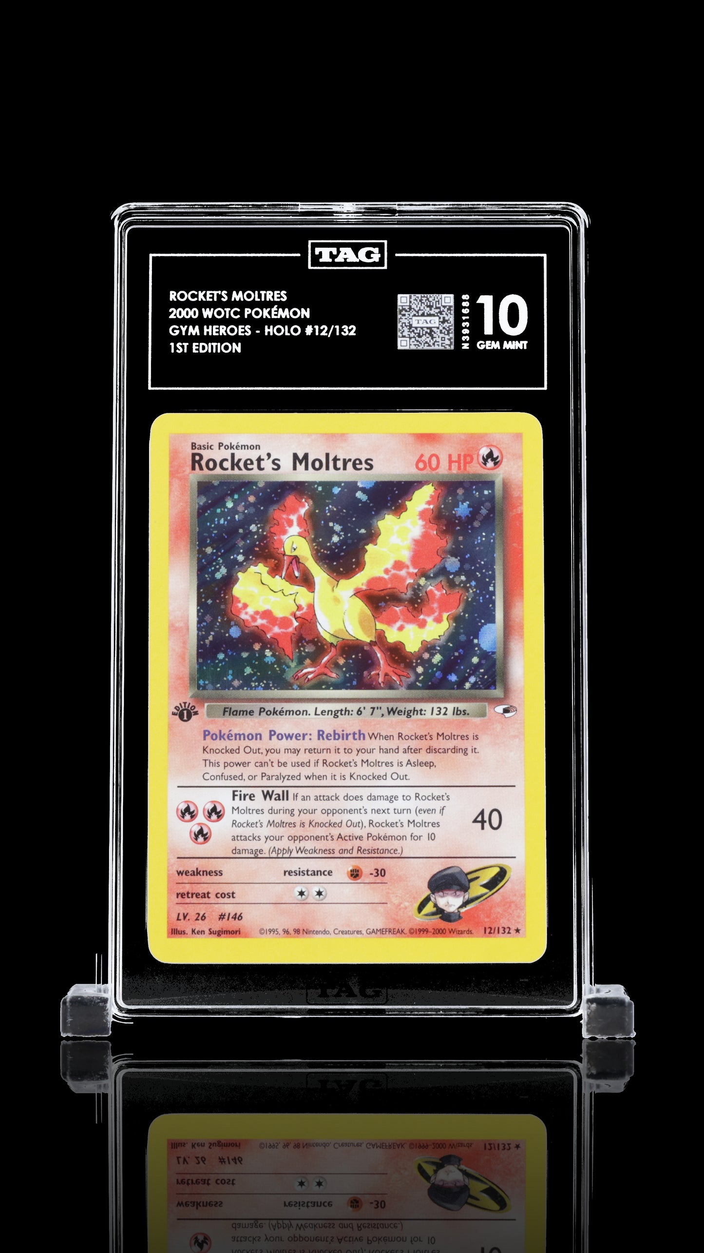 *POP 1* TAG 10 Rocket's Moltres #12/132 2000 Gym Heroes - 1st Edition PSA 10