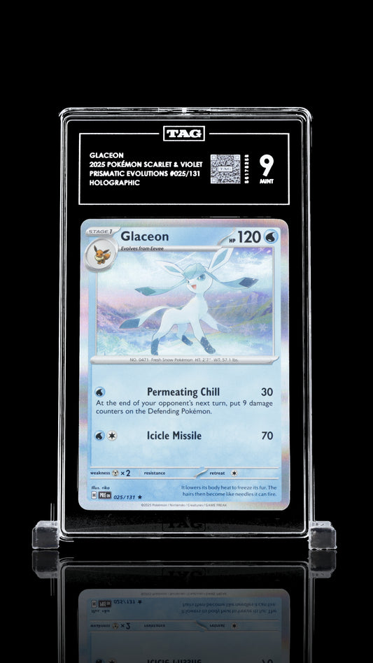 TAG 9 Glaceon #025/131 2025 Prismatic Evolutions PSA 9