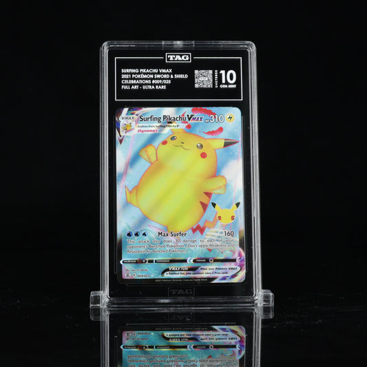 TAG 10 2021 POKÉMON SWORD & SHIELD #009/025 CELEBRATIONS SURFING PIKACHU VMAX PSA