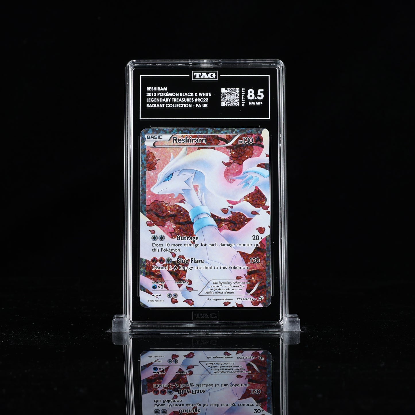 TAG 8.5 2013 POKEMON B&W LEGEND TREASURES RADIANT COLLECTION FULL ART/RESHIRAM PSA
