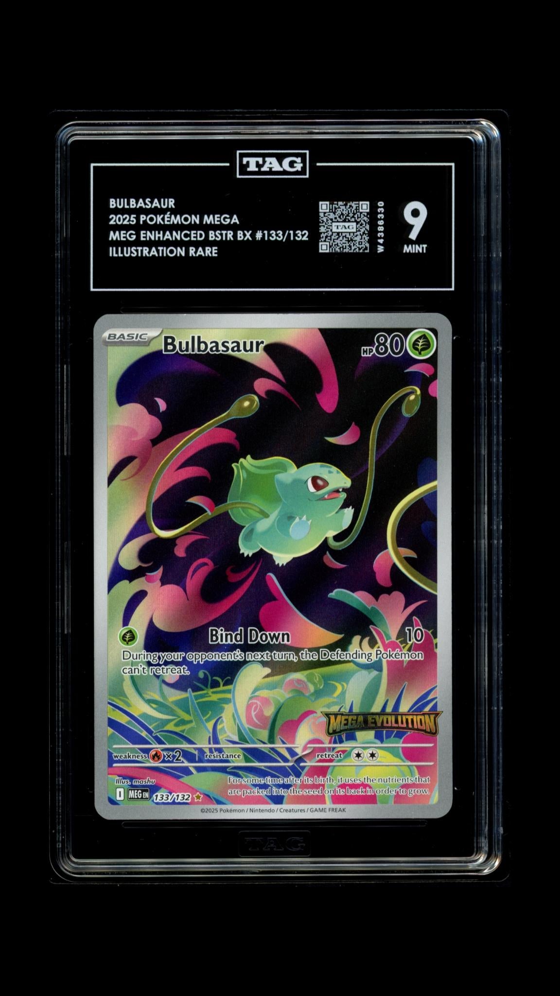 TAG 2025 Mega Evolution Stamped Bulbasaur #133/132 - 9 MINT PSA