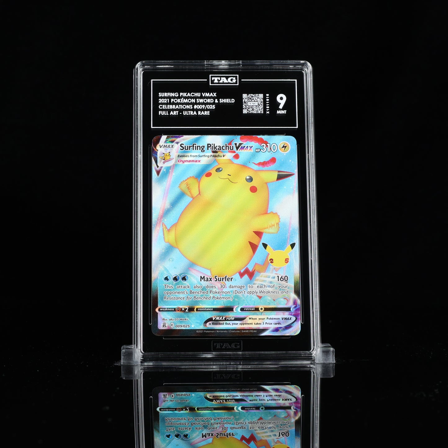 TAG 9 2021 POKÉMON SWORD & SHIELD #009/025 CELEBRATIONS SURFING PIKACHU VMAX PSA