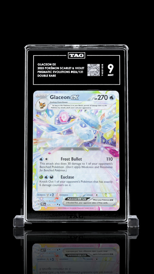 TAG 9 Glaceon ex #026/131 2025 Prismatic Evolutions PSA 9