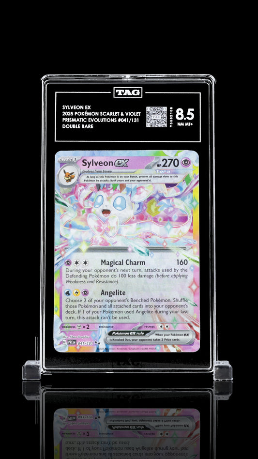 TAG 8 Sylveon ex #041/131 2025 Prismatic Evolutions PSA 8
