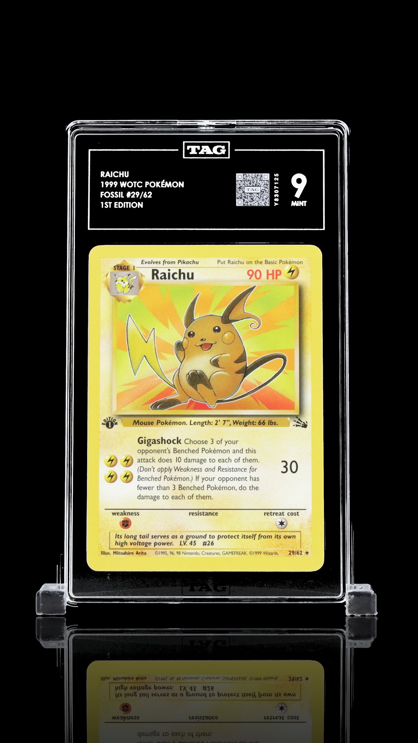 TAG 9 Raichu #29/62 1999 Fossil - 1st Edition PSA 9