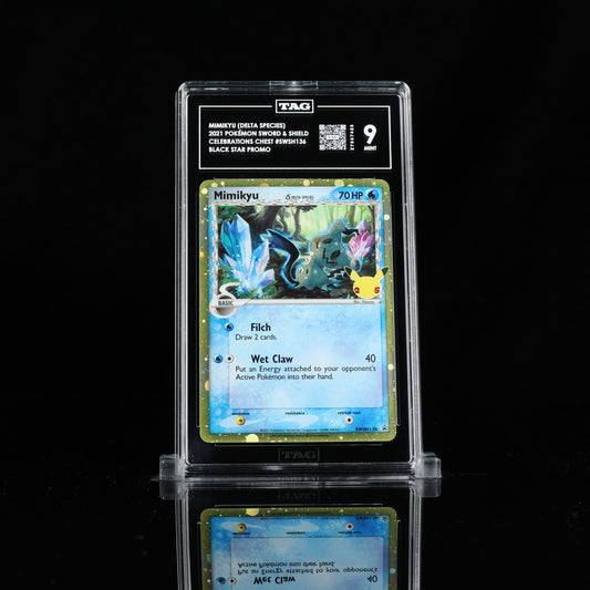 TAG 9 2021 POKÉMON SWORD & SHIELD BLACK STAR PROMOS #SWSH136 CELEBRATIONS COLLECTOR CHEST MIMIKYU PSA