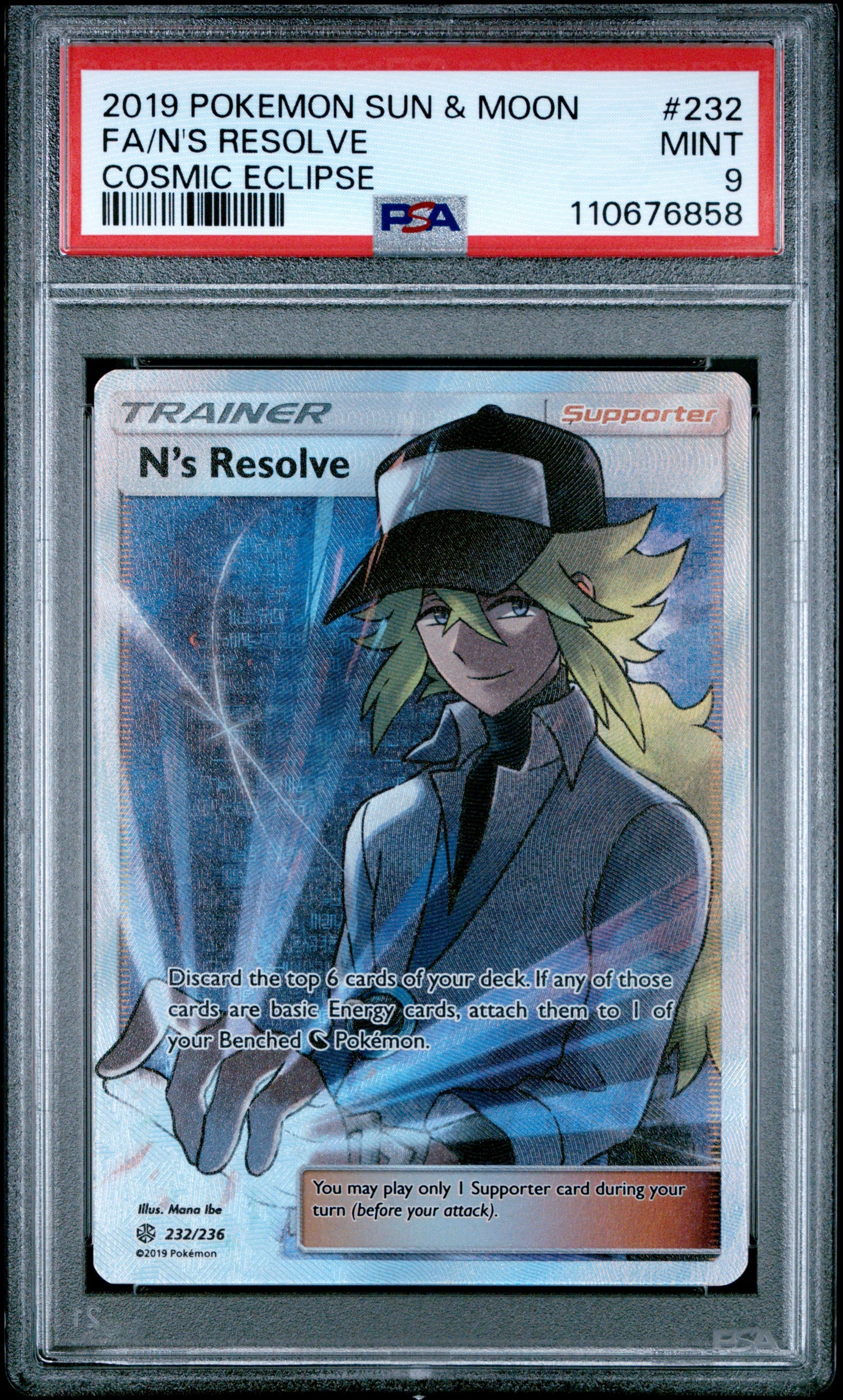 PSA 9 2019 POKEMON SUN & MOON COSMIC ECLIPSE #232 FA/N'S RESOLVE